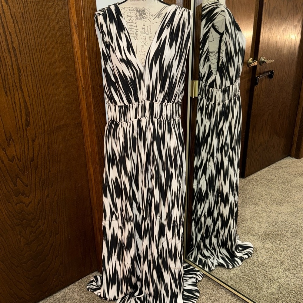 Banana Republic Black and White Silk Maxi Dress
